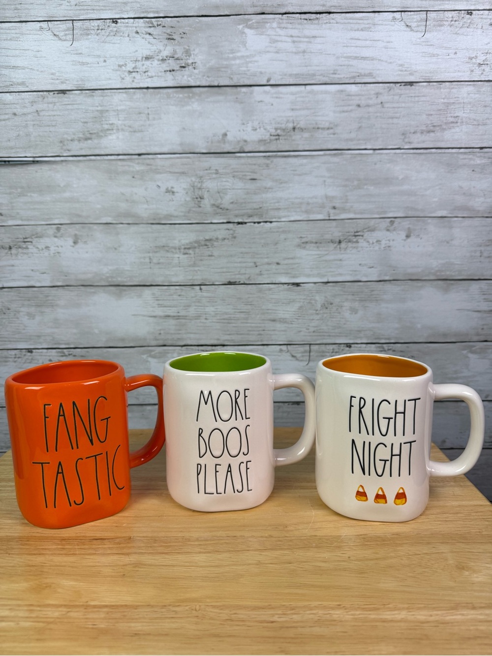 Rae Dunn Halloween Ceramic Mug Trio - Orange & White Halloween Coffee Mugs